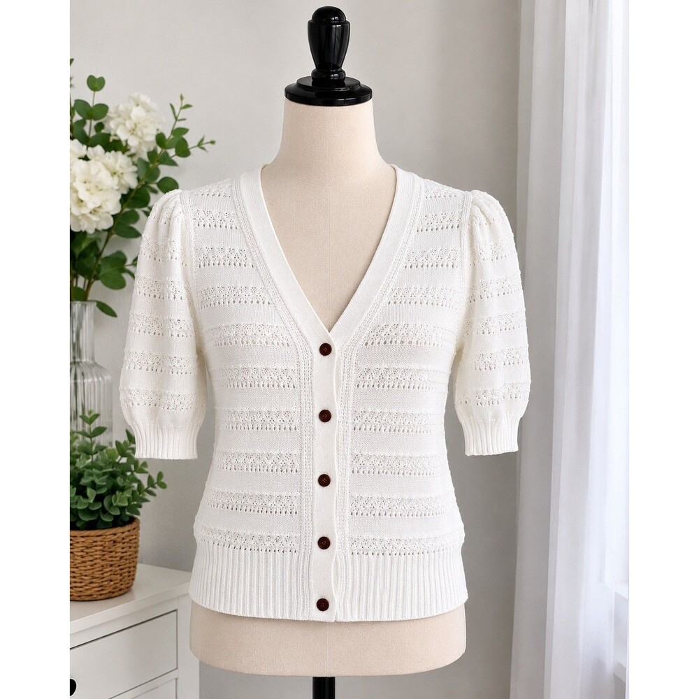 Women's V-Neck Cardigan Size S FREE ASSEMBLY Color Cream 100 NWT